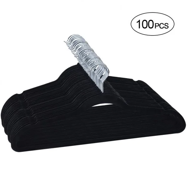 100 Cintres en Velours Antidérapants pour Vêtements Crochets Pivotant à 360° Longueur 44,5 CM Noir
