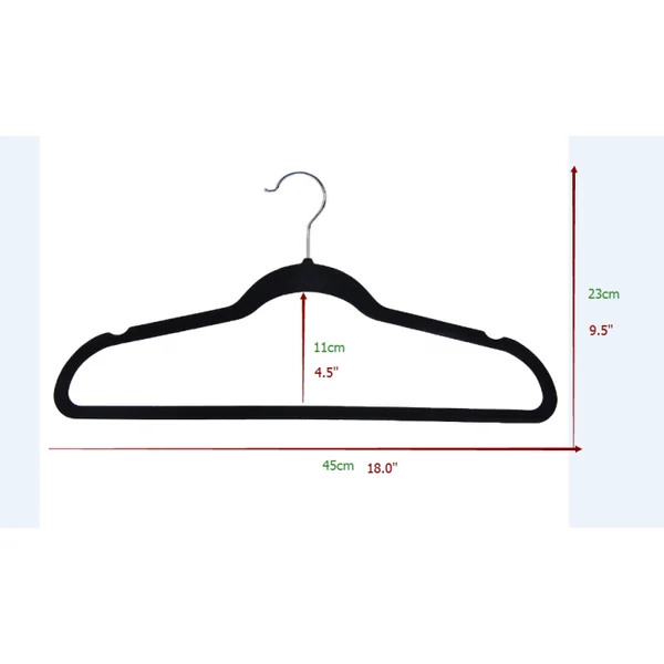 100 Cintres en Velours Antidérapants pour Vêtements Crochets Pivotant à 360° Longueur 44,5 CM Noir