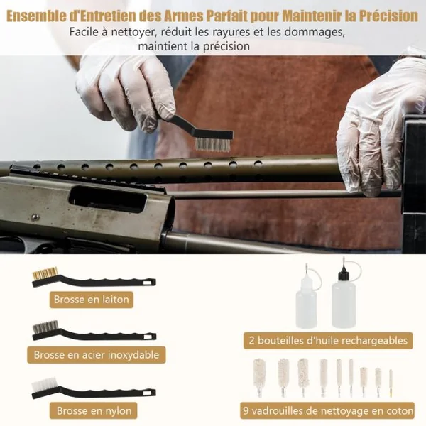108pcs Kit d'Outils de Nettoyage des Arme à Feu Universel avec Mallette de Transport en Aluminium Accessoires en Laiton Noir
