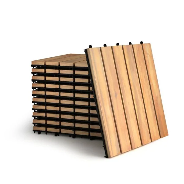 10 Dalles Carreaux de Terrasse 30×30 CM Plancher d'Exterieur Emboitable en Bois Acacia Huilé