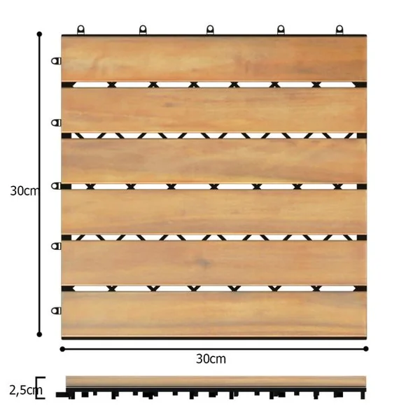 10 Dalles Carreaux de Terrasse 30×30 CM Plancher d'Exterieur Emboitable en Bois Acacia Huilé