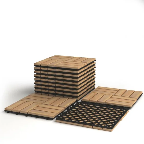 10 Dalles Carreaux de Terrasse 30 × 30 CM Plancher d'Exterieur Emboitable en Bois Acacia Huilé