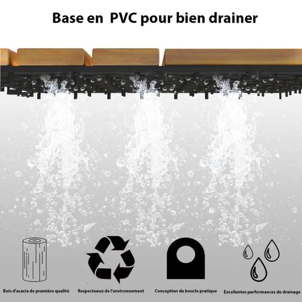 10 Dalles Carreaux de Terrasse 30 × 30 CM Plancher d'Exterieur Emboitable en Bois Acacia Huilé
