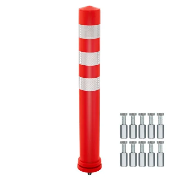 10 Poteaux de Signalisation de Hauteur 65,5CM Dia. 8CM en Plastique Contrôle du Trafic Anti-Collision avec Bandes Réfléchissantes de 5CM