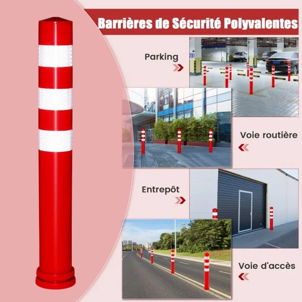 10 Poteaux de Signalisation de Hauteur 65,5CM Dia. 8CM en Plastique Contrôle du Trafic Anti-Collision avec Bandes Réfléchissantes de 5CM