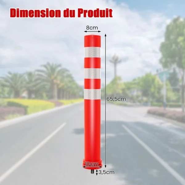 10 Poteaux de Signalisation de Hauteur 65,5CM Dia. 8CM en Plastique Contrôle du Trafic Anti-Collision avec Bandes Réfléchissantes de 5CM
