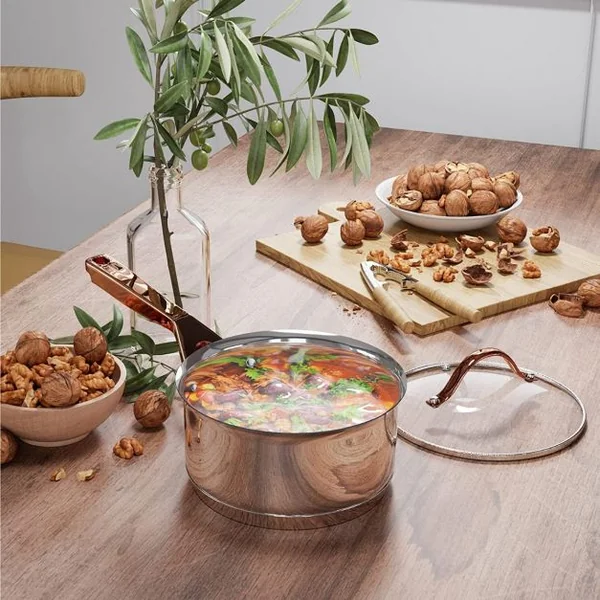 11 Éléments de Batterie de Cuisine Casseroles et Poêles Professionnelles avec Couvercles Transparents