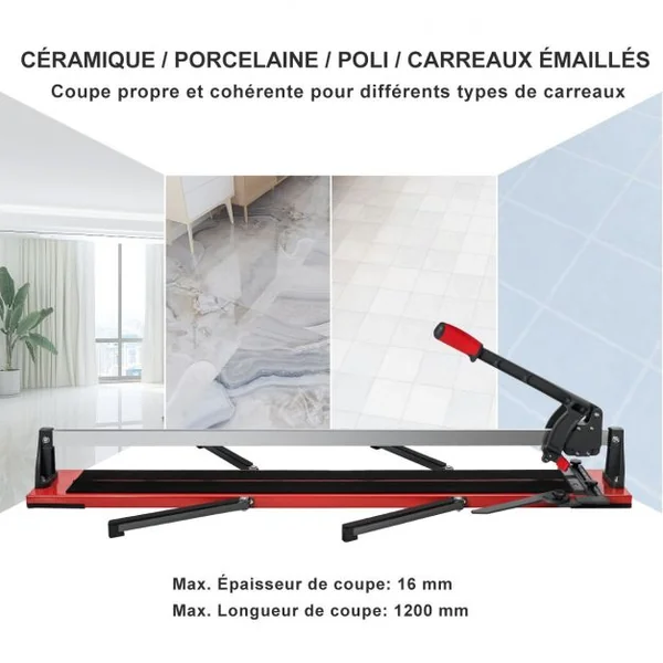 1200MM Coupe-Carreaux Manuel Découpeuse en Céramique Épaisseur de Coupe Max.16MM Angle 0°-60°
