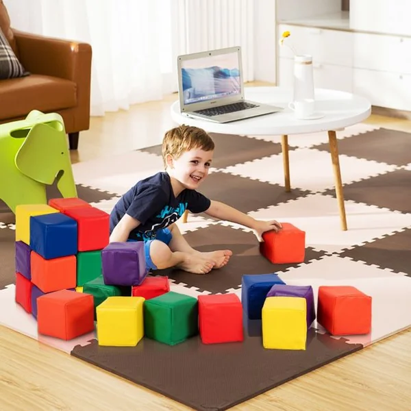 12 Blocs de Construction en Mousse pour Enfants de 12 Mois et Plus de Carré 6 Couleurs en Pvc Eponge14x14x14cm