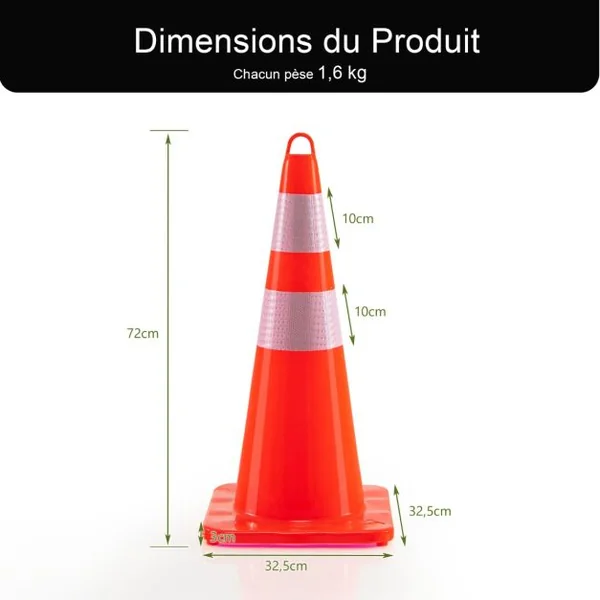 12 Cônes de Signalisation Réfléchissante H 72 cm en PVC pour Parking Trafic Route Terrain de Sport