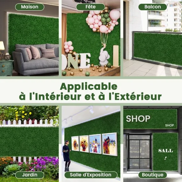 12 Panneaux Muraux en Gazon Artificiel 50,5 x 50,5 cm Panneaux de Mousse Verte Synthétique Toile de Fond Murale Haie d'Intimité