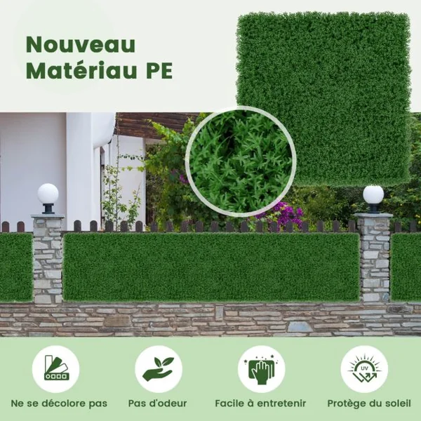 12 Panneaux Muraux en Gazon Artificiel 50,5 x 50,5 cm Panneaux de Mousse Verte Synthétique Toile de Fond Murale Haie d'Intimité