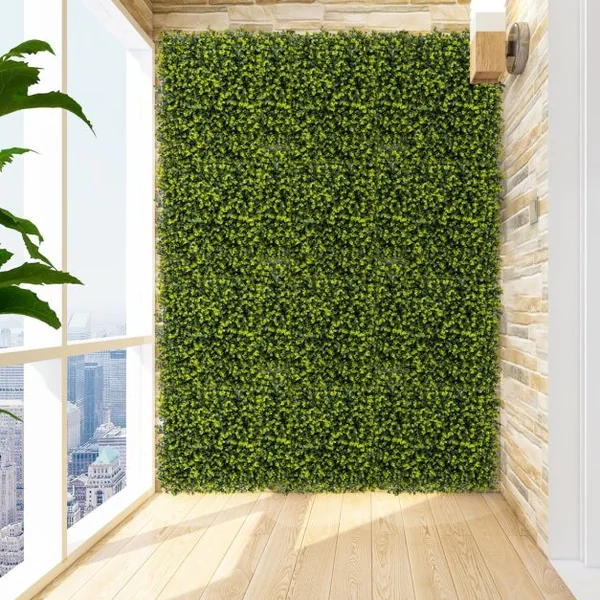 12 Panneaux Muraux en Gazon Artificiel 50 x 50 cm Panneaux de Buis avec Surface Texturée Incurvée et Epaisseur de 7 cm Haie d'Intimité