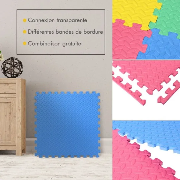 12 PCS de Tapis Puzzle pour Fitness en Mousse EVA Epaisse Conception Antidérapant Multicolore