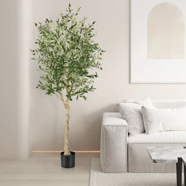 1/2 Plantes Artificielles Fausse Olivier en Pot H-182 cm Feuilles en Soie Décoration pour Intérieur/Extérieur