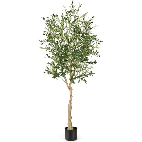 1/2 Plantes Artificielles Fausse Olivier en Pot H-182 cm Feuilles en Soie Décoration pour Intérieur/Extérieur