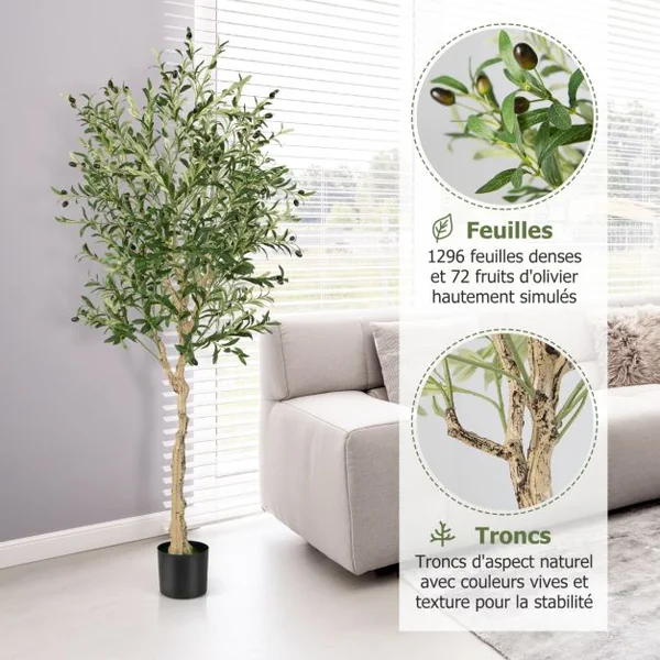 1/2 Plantes Artificielles Fausse Olivier en Pot H-182 cm Feuilles en Soie Décoration pour Intérieur/Extérieur