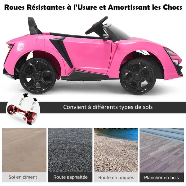 12V Voiture Électrique Enfants Avec Télécommande 2,4 G Véhicule Électrique Avec Musique Et Lumières Led Suspension à Ressort Démarrage Lent Charge 25kg Pour Enfants De 3-8 Mois Rose