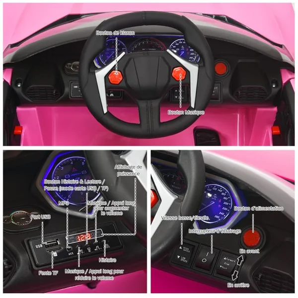 12V Voiture Électrique Enfants Avec Télécommande 2,4 G Véhicule Électrique Avec Musique Et Lumières Led Suspension à Ressort Démarrage Lent Charge 25kg Pour Enfants De 3-8 Mois Rose