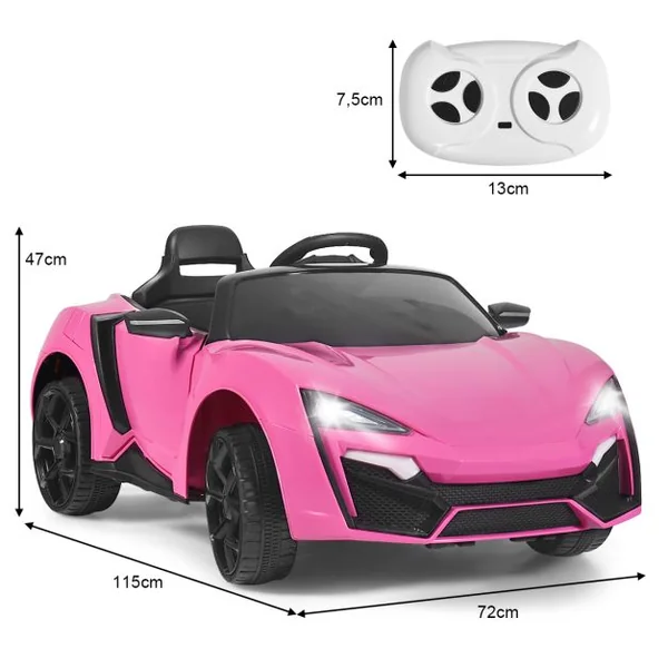 12V Voiture Électrique Enfants Avec Télécommande 2,4 G Véhicule Électrique Avec Musique Et Lumières Led Suspension à Ressort Démarrage Lent Charge 25kg Pour Enfants De 3-8 Mois Rose
