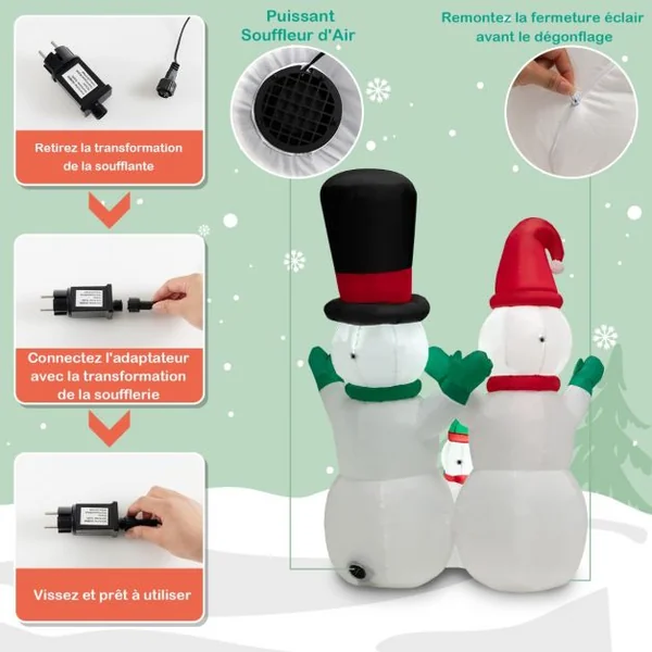 175 cm Bonhommes Neige Noël Gonflable Décorations Gonflables de Noël avec Lumières LED et Gonfleur pour Extérieur/Intérieur