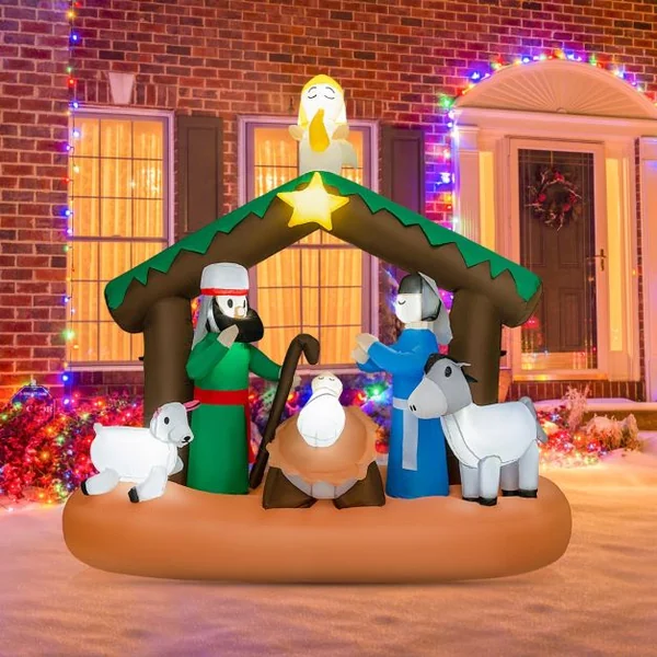 180 CM Décoration Gonflable de Noël Scène de la Naissance de Jésus avec 7 Lumières LED Intégrées