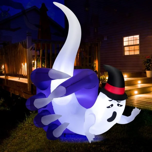 180CM Fantôme Gonflable d'Halloween Décoration Blanc Fantôme Attrapé dans La Main avec Lumières LED pour Intérieur/Extérieur