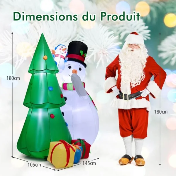 1,8 M Décoration de Noël Gonflable Sapin de Noël Gonflable avec 2 Bonhommes de Neige Lumières LED et Gonfleur Puissant