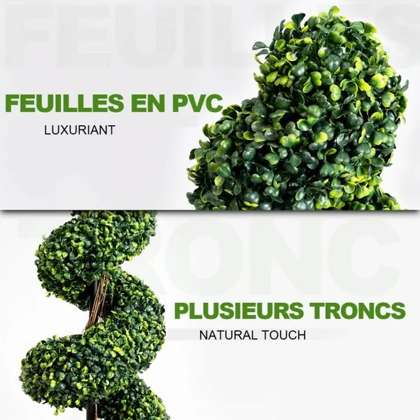 2 Arbres en Spirale Artificiels avec Pot Cyprès Topiaire Hauteur 120CM Feuilles en PVC