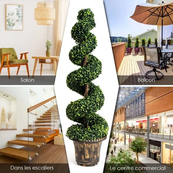 2 Arbres en Spirale Artificiels avec Pot Cyprès Topiaire Hauteur 120CM Feuilles en PVC
