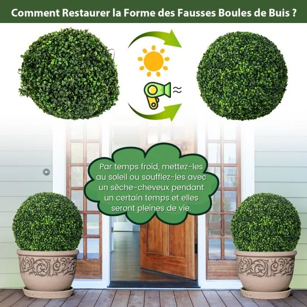 2 Boules 48 cm Plante Artificielle Topiaire UV-Proof Faux Plantes pour Intérieur et Extérieur