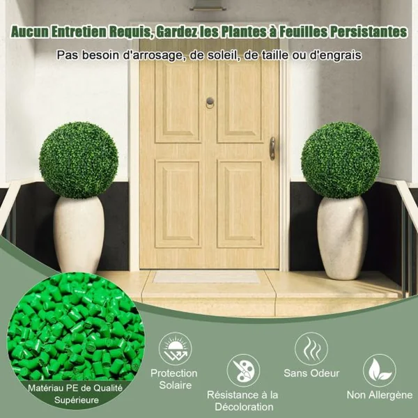 2 Boules de Buis Artificielles 50 cm Résistantes aux UV Plantes en Boules de Faux Sphères Végétales Décoratives
