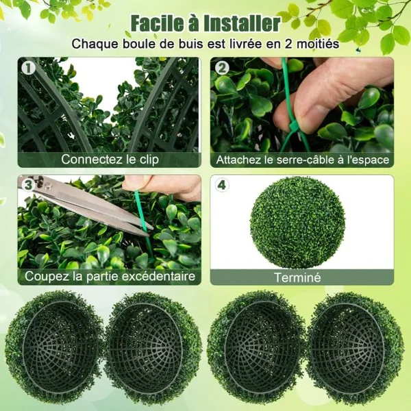 2 Boules de Buis Artificielles 50 cm Résistantes aux UV Plantes en Boules de Faux Sphères Végétales Décoratives