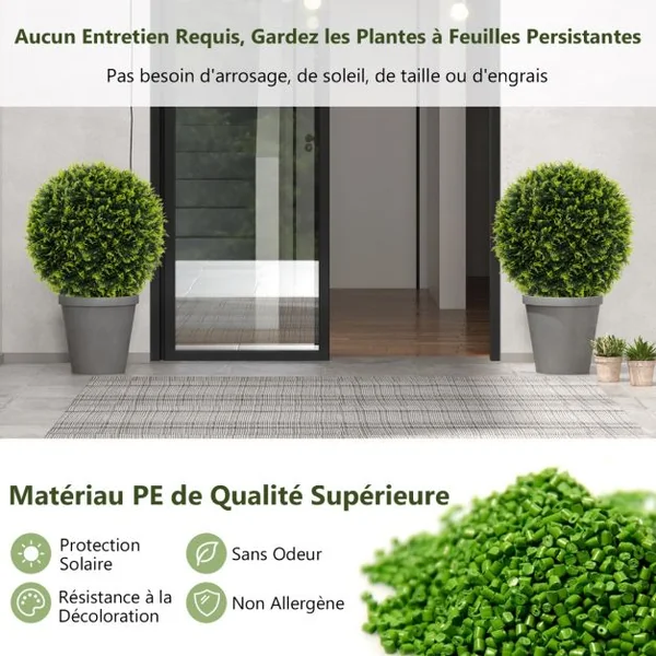 2 Boules de Buis Artificielles 50 cm Résistantes aux UV Plantes en Boules de Faux Topiaire de Cèdre Décoratives