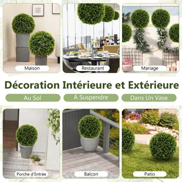 2 Boules de Buis Artificielles 50 cm Résistantes aux UV Plantes en Boules de Faux Topiaire de Cèdre Décoratives