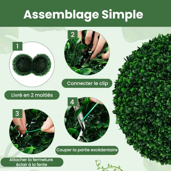 2 Boules de Buis Artificielles 52 cm Résistantes aux UV Plantes en Boules de Faux Topiaire Artificielles Décoratives pour Jardin