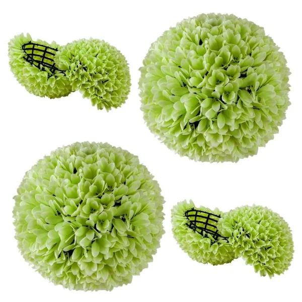 2 Boules de Buis Artificielles de 28 cm avec des Fleurs Plantes de Faux en Boules à Suspendre ou Poser Sphère de Jardin Décoratives Rose/Vert