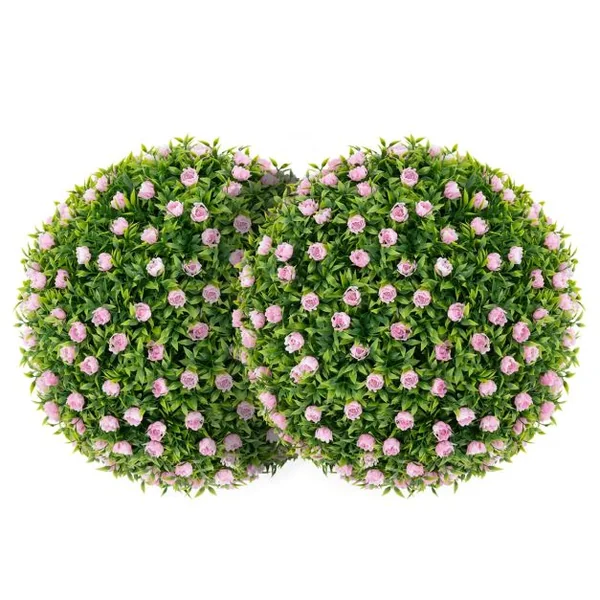 2 Boules Topiaires Artificielles 37 cm avec des Fleurs Rose Plantes de Faux en Boules à Suspendre ou Poser Sphère de Jardin Décoratives