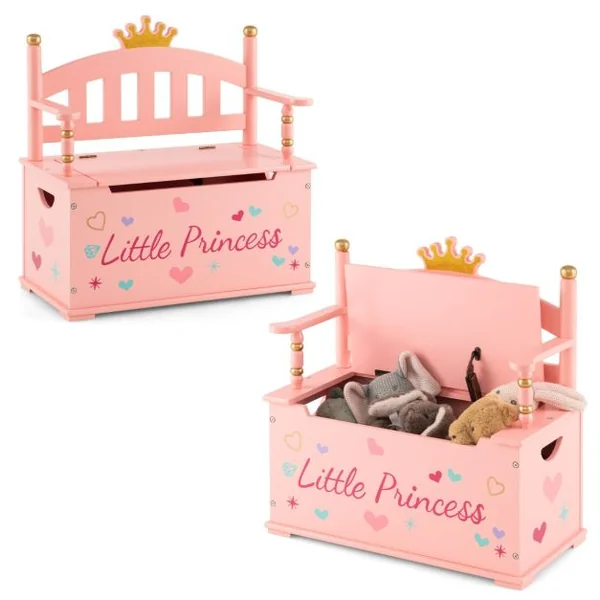 2 en 1 Coffre à Jouets pour Enfants Banc de Rangement avce Dossier & Accoudoirs Espace de Stockage Charnière de Sécurité 60 x 30 x 63 cm 3 Ans+