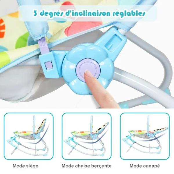 2 en 1 Transat pour Bébés 0-36 Mois Jusqu’ à 18KG avec 2 Mode de Vibration Angle Ajustable Bleu