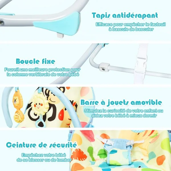 2 en 1 Transat pour Bébés 0-36 Mois Jusqu’ à 18KG avec 2 Mode de Vibration Angle Ajustable Bleu