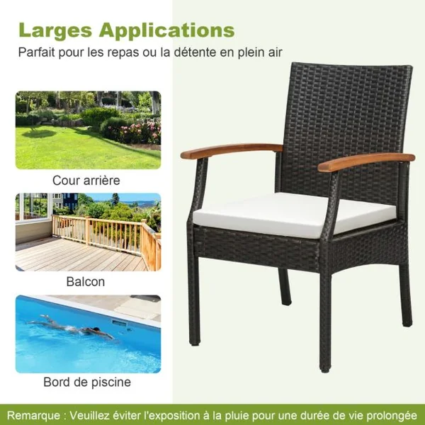 2 Fauteuils de de Jardin Éxterieur avec Coussins pour Repas Térrasse en Rotin PE Fauteuils pour Salon de Jardin Marron