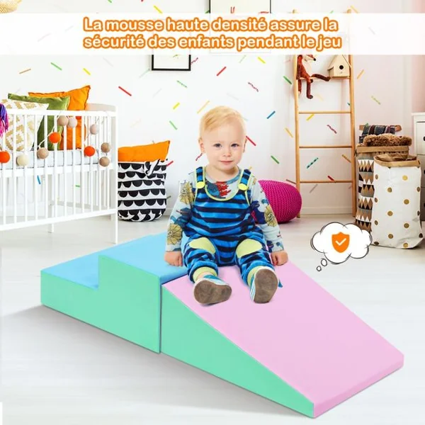 2 PCS Blocs de Construction en Mousse pour Tout-petits Antidé Jeu Educatif pour Grimper Glisser Ramper Rosé/Blanc/Bleu