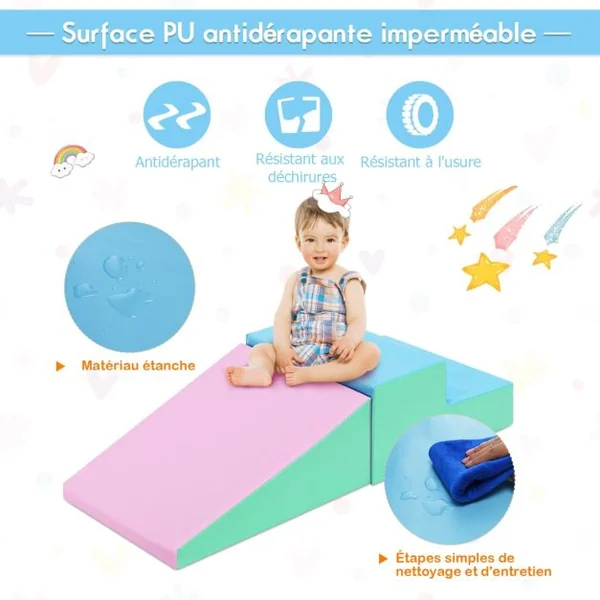 2 PCS Blocs de Construction en Mousse pour Tout-petits Antidé Jeu Educatif pour Grimper Glisser Ramper Rosé/Blanc/Bleu