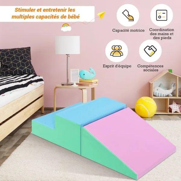 2 PCS Blocs de Construction en Mousse pour Tout-petits Antidé Jeu Educatif pour Grimper Glisser Ramper Rosé/Blanc/Bleu