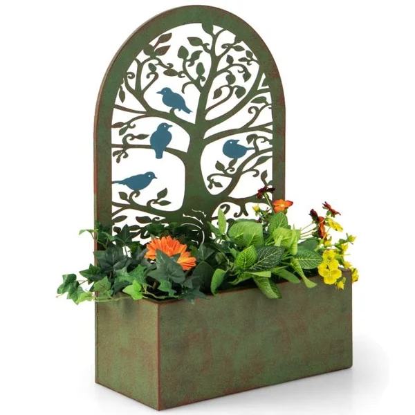2 Pcs Jardinières Murales avec Treillis en Métal Bac à Fleurs Décoratives pour Plante Grimpante Résistance aux Intempéries
