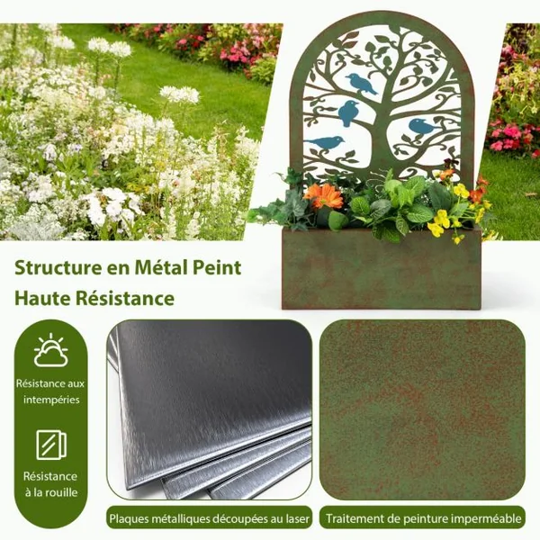 2 Pcs Jardinières Murales avec Treillis en Métal Bac à Fleurs Décoratives pour Plante Grimpante Résistance aux Intempéries