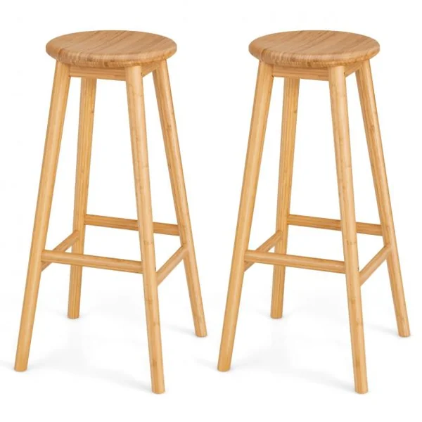 2 Tabourets de Bar en Bambou Hauteur 79cm avec Repose-Pieds de Style Campagne Idéal pour Cuisine Comptoir Bistro Bar