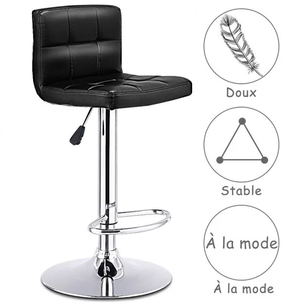 2 Tabourets de Bar en Simili Cuir et Métal Style Contemporain Repose-pieds Réglable Capacité 113kg 40x42x89-108cm Noir
