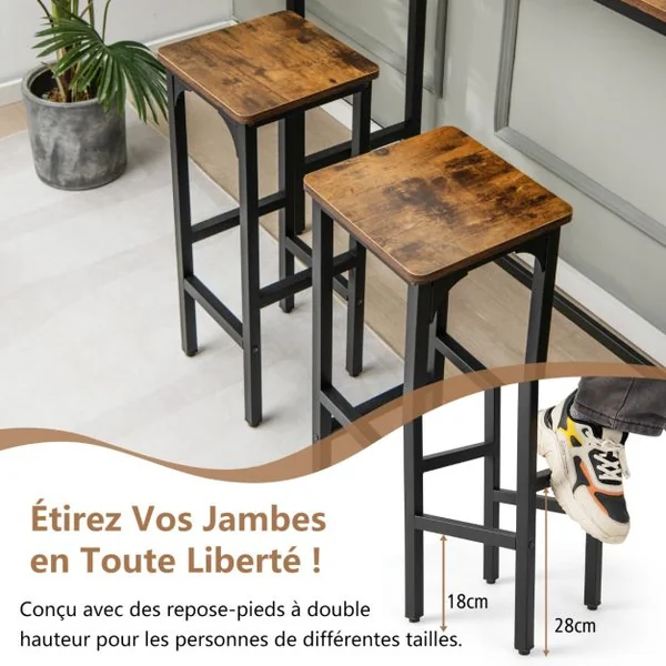 2 Tabourets de Bar Industriels Cadre en Métal 30 x 30 x 71,5 CM pour Cuisine Café Bistro Térrasse-Marron Rustique